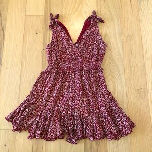 Sweet Pot   Burgundy Tie Straps Ruffled Hemline Smoked Waist Mini Dress Size 12